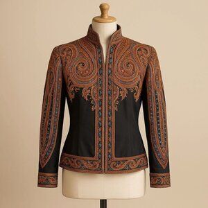 VTG Francesca of Damon Silk Wool Blouse Puff Sleeve Baroque Paisley Sz 6